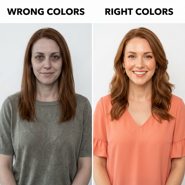 Comparison: Wrong colors make skin look dull versus right colors that make you glow